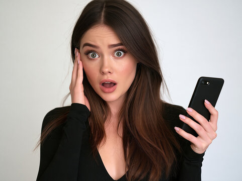 Shocked Woman Reading Unexpected News on Smartphone