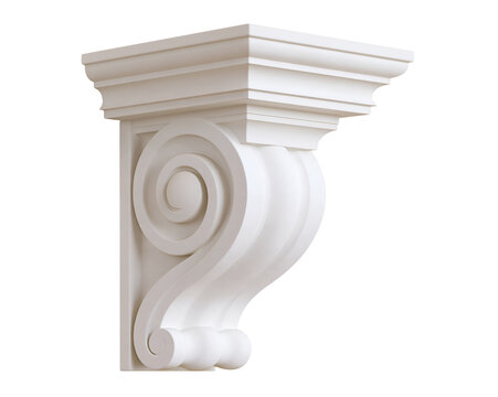 Classic architectural corbel featuring swirling curves and detailed edges.