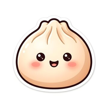 Create one adorable plump steamed dumpling with delicate pleated edges, a soft ivory dough surface, tiny sparkling eyes, a happy smile and rosy cheeks, subtle warm shading, cozy homemade snack aesthet