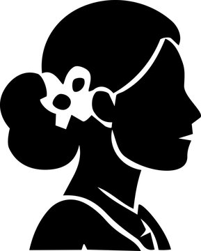 Hari Pahlawan Indonesian female hero silhouette icon with flower accessory in bold black vector flat design style