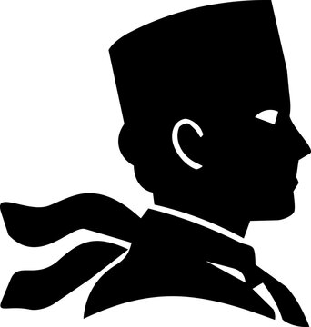 Hari Pahlawan silhouette icon depicting an Indonesian freedom fighter profile with traditional peci hat and scarf