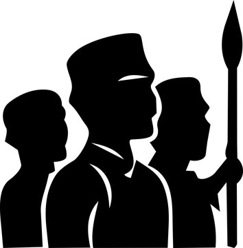 Hari Pahlawan Indonesian national heroes silhouette vector illustration with traditional bamboo spears and patriotic emotional mood