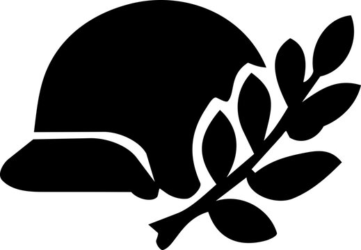Hari Pahlawan symbol featuring a solid black military helmet silhouette and olive branch for national remembrance