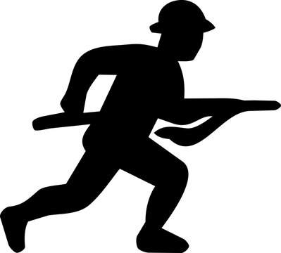 Hari Pahlawan soldier silhouette charging with rifle in simple flat graphic style for national hero day commemoration