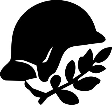 Hari Pahlawan symbol featuring a solid black military helmet silhouette with peace olive branch minimalist design