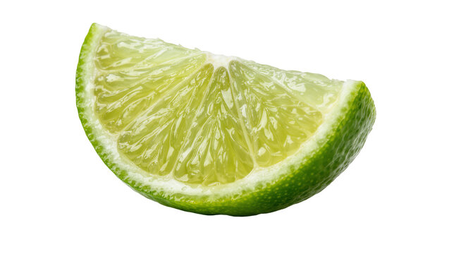 Fresh juicy lime fruit wedge slice with vibrant green peel and pulp