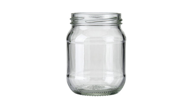 Empty clear glass jar with threaded neck for food storage