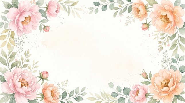 Elegant Watercolor Floral Border Design Pattern.
