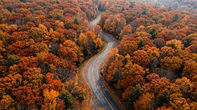 Autumn Forest Path Aerial View Scenic Nature Landscape.