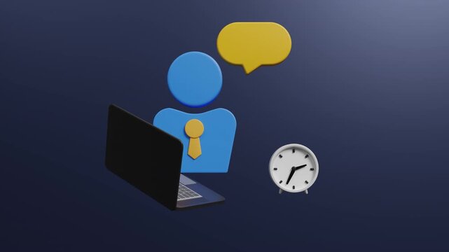 3D businessman working on the laptop, Business concepts. Office work, Business planning, Appointment, Work planning, Meeting planner, Office deadline, Agenda. Planning concept. 4k,3d animation