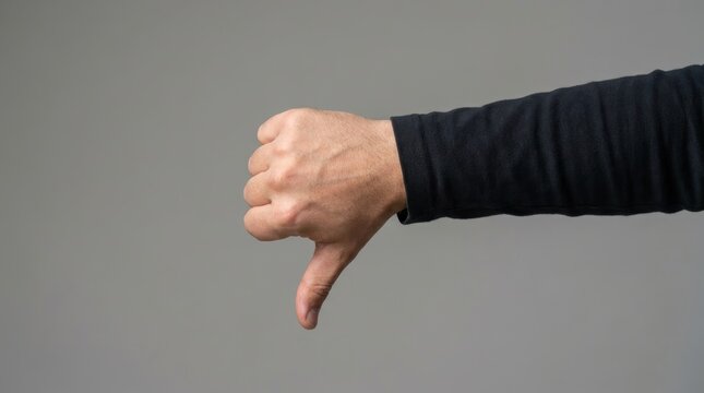 Close up of a hand with thumb pointing downwards indicating disapproval or rejection