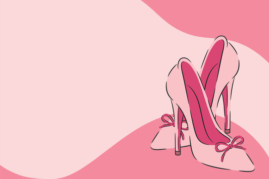 High Heel Shoes Banner with Pink Pumps and Stiletto Heels. High Heel Shoes Banner for Fashion, Bridal and Wedding Advertising. High Heel Shoes Banner Vector with Women s Footwear and Pink Background