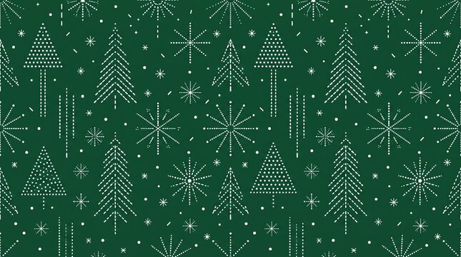 White embroidery-style christmas trees snowflakes pattern design