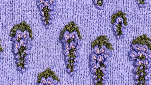 Lavender knit texture with purple wisteria clusters, spring garden seamless pattern