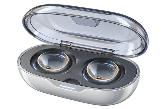 Sleek silver wireless earbud charging case with open lid isolated