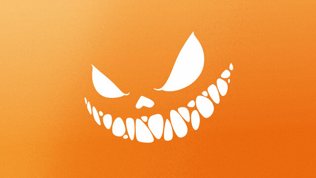 Minimalist Halloween background featuring a creepy monster smile vector illustration with fine grainy particle texture on spooky orange backdrop for autumn holiday designs.