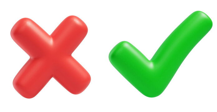 Isolated 3d checkmark and cross icon
