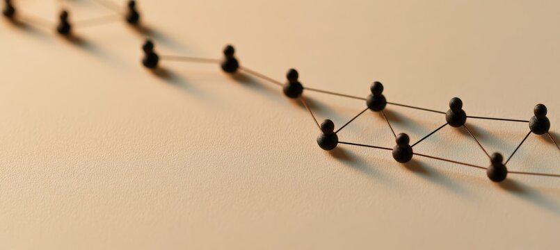 Faceless figures connected by lines forming an evolving network on cream background