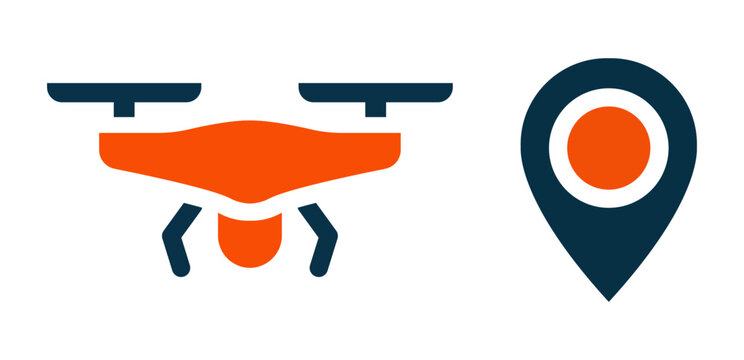 Drone and location pin icon set, representing aerial mapping, gps navigation, and drone delivery services