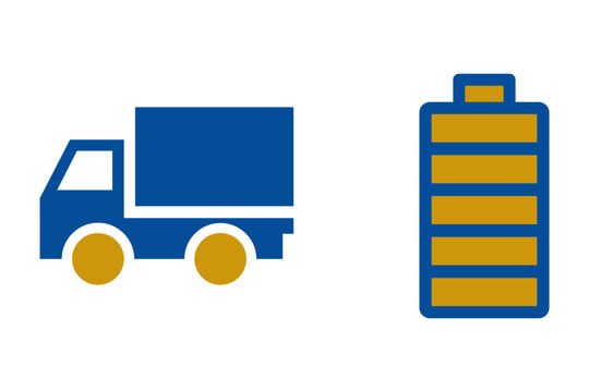 Delivery truck and battery icon set representing electric vehicle logistics and transport energy efficiency