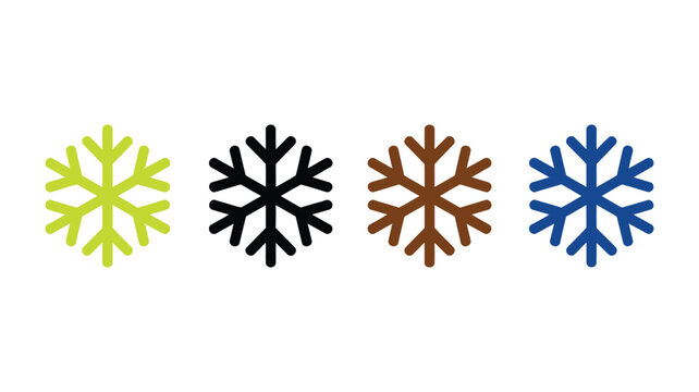 Set of four colorful vector snowflakes icons isolated on white background
