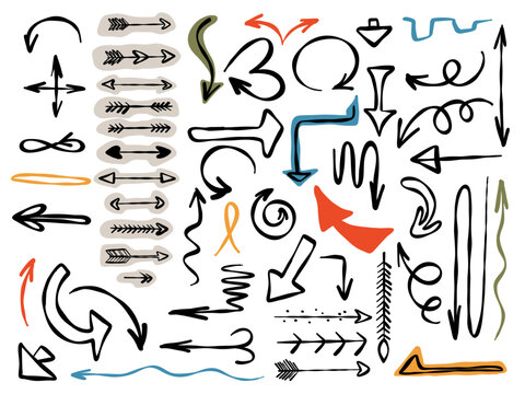 Hand Drawn Doodle Arrow Set Vector Illustration Brush Ink Style