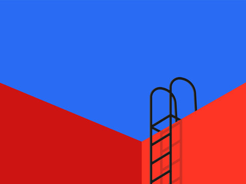 Black Ladder Leading Out of Red Room to Blue Sky Vector Flat Illustration Concept