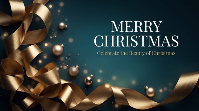 Merry christmas greeting card with glittery pine branches