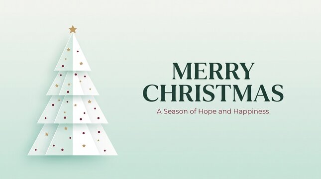 Merry christmas minimalist tree with star and festive text