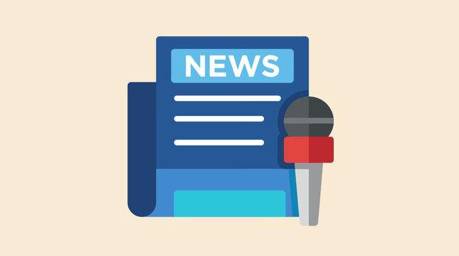 This graphic image features a microphone and newspaper, representing news media, journalism, and communication, perfect for media-related projects and concepts.