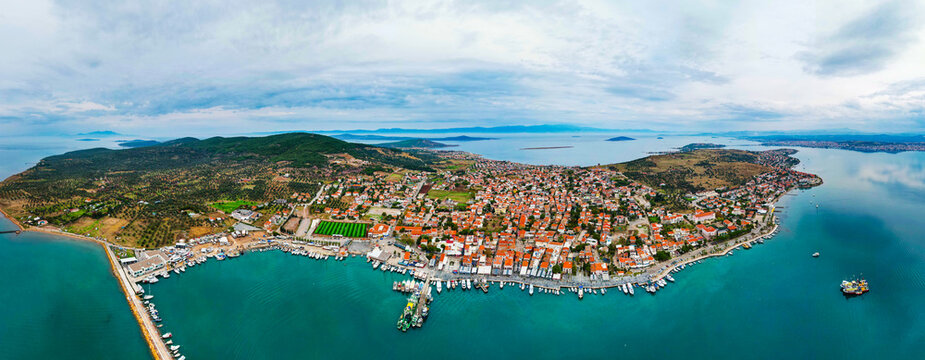 Cunda Island. Panoramic view of Cunda Island. Ayvalik, Balikesir, Turkey. Aerial view with drone.