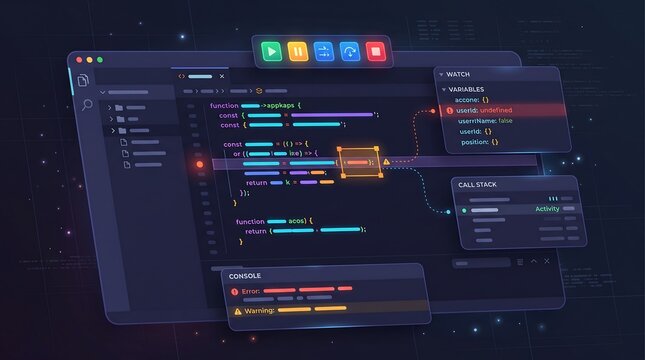 Futuristic software code editor interface, dark mode programming workspace visualization, digital software development process