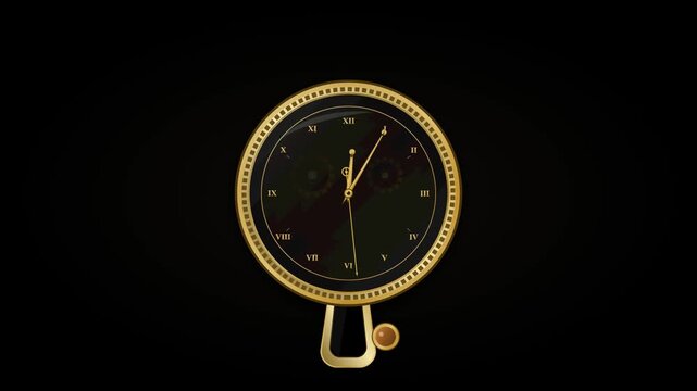Ornate Golden Clock with Moving Pendulum and Rotating Gears Animation