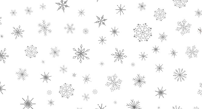 Elegant winter background featuring a repeating pattern of diverse grey snowflakes.