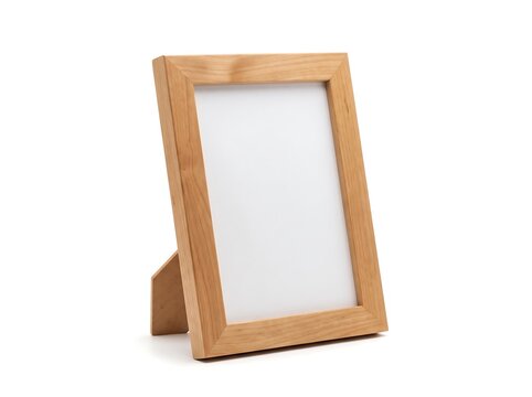 Freestanding Rectangular Maple Wooden Picture Frame with Blank White Insert Isolated on White Background