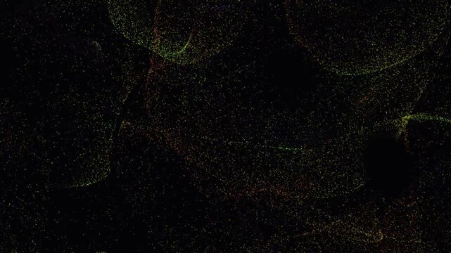 Glowing particle clouds drifting across a dark abstract background