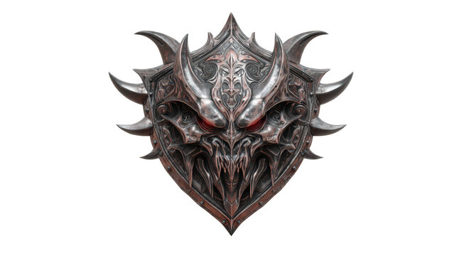 demonic shield with a snarling face design, spiked edges