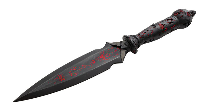 ritual dagger with a black blade, bone handle