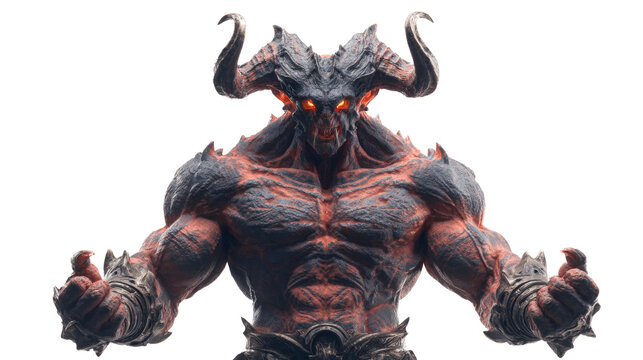 powerful four-armed demon with dark red skin, black horns
