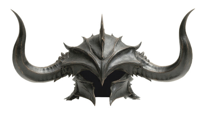 menacing demonic helmet with large curved horns
