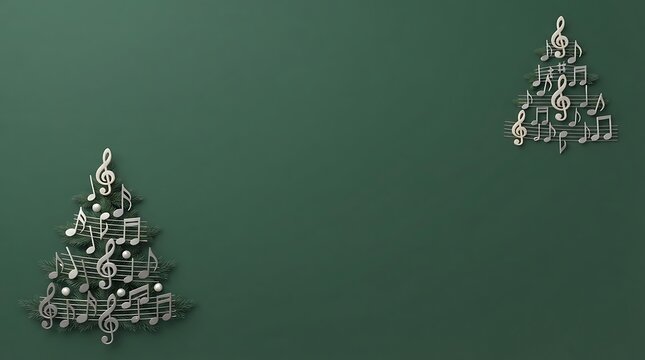 Minimalist christmas trees against a dark green wall festive holiday background