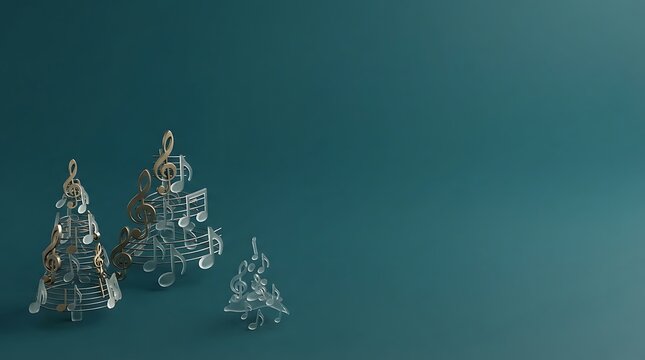 Abstract architectural structures against a dark teal gradient background