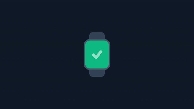 Smartwatch payment success animation as button morphs into green check icon on dark background.