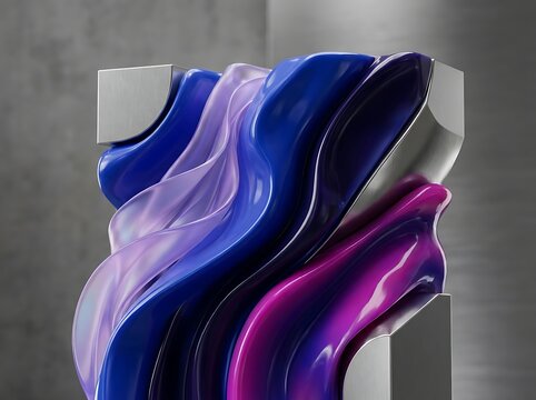 Abstract 3D Liquid Wave Render with Metallic Texture and Vibrant