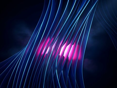 Abstract Blue Ribbons With Glowing Pink Light 3D Background