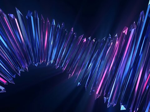 Abstract Crystal Background 3D Render with Glowing Blue and Pink