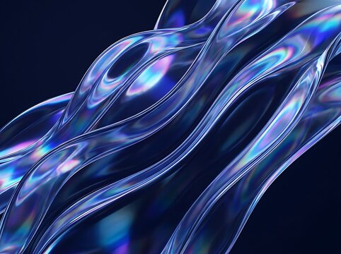 Abstract Glass Waves Background with Iridescent Holographic