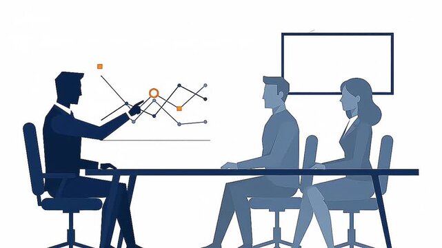 Business presentation and corporate team meeting with financial charts flat illustration.