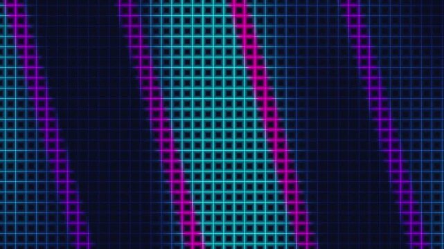 Neon grid pattern with moving diagonal color bands