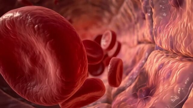4K Red Blood Cells Flowing Through Vein Medical Science Animation